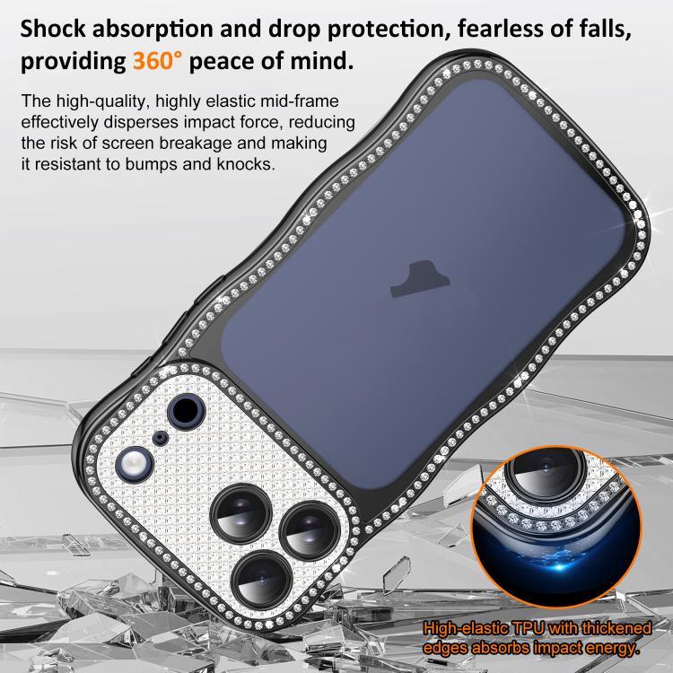 For iPhone 16 Pro Max Wave Twisting Star Diamond Shockproof Electroplate TPU Phone Case