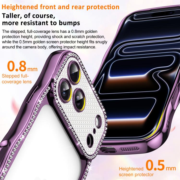 For iPhone 16 Pro Wave Twisting Star Diamond Shockproof Electroplate TPU Phone Case