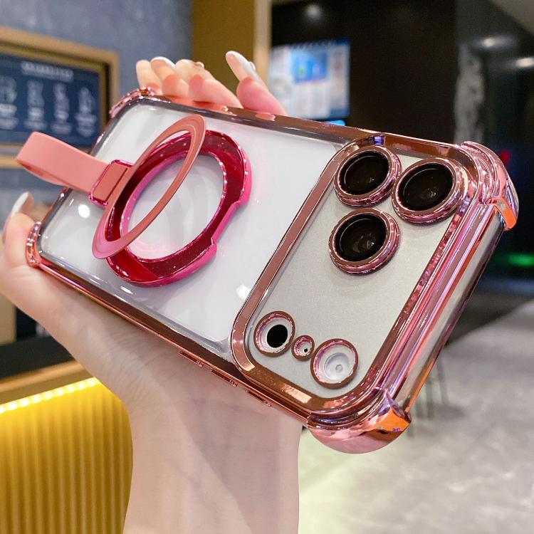 For iPhone 17 Pro Crystal Shield Ring Holde TPU + Acrylic Magnetic Phone Case