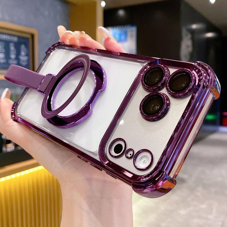 For iPhone 17 Pro Crystal Shield Ring Holde TPU + Acrylic Magnetic Phone Case