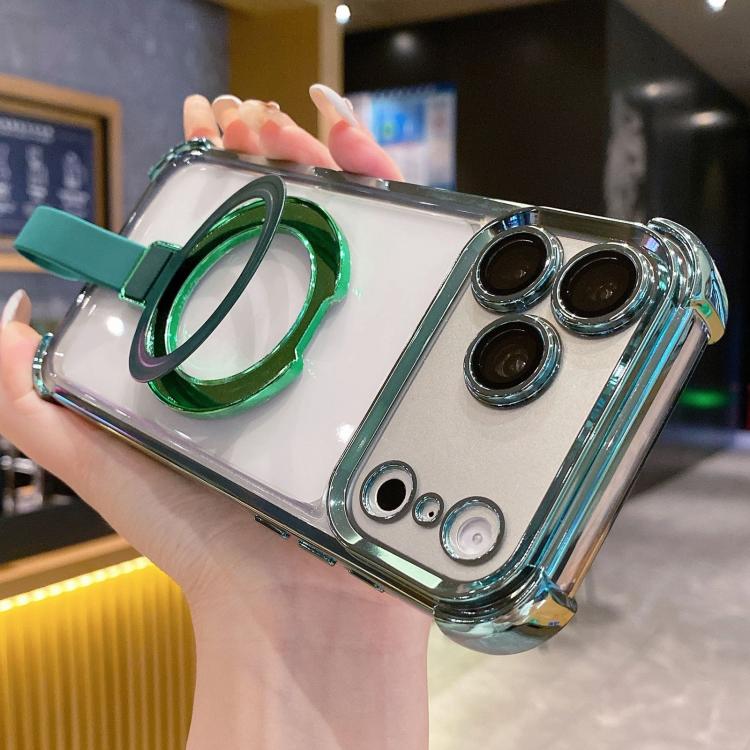For iPhone 17 Pro Crystal Shield Ring Holde TPU + Acrylic Magnetic Phone Case