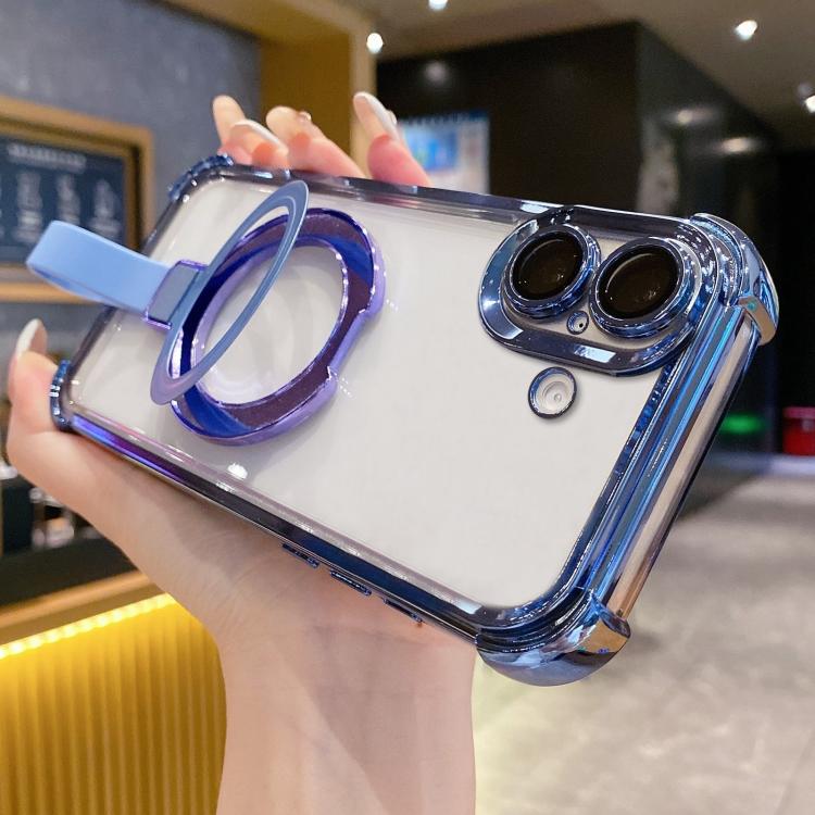 For iPhone 17 Crystal Shield Ring Holde TPU + Acrylic Magnetic Phone Case