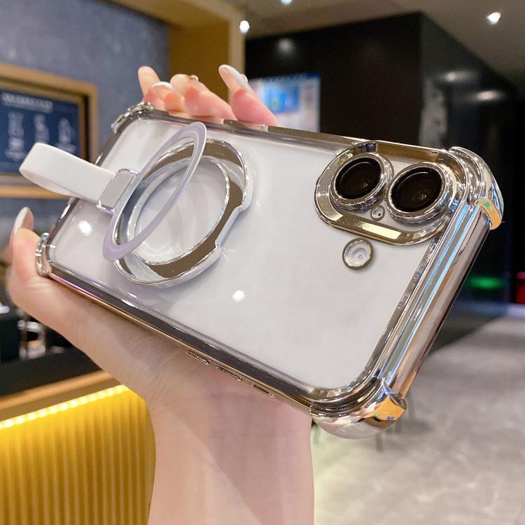 For iPhone 17 Crystal Shield Ring Holde TPU + Acrylic Magnetic Phone Case