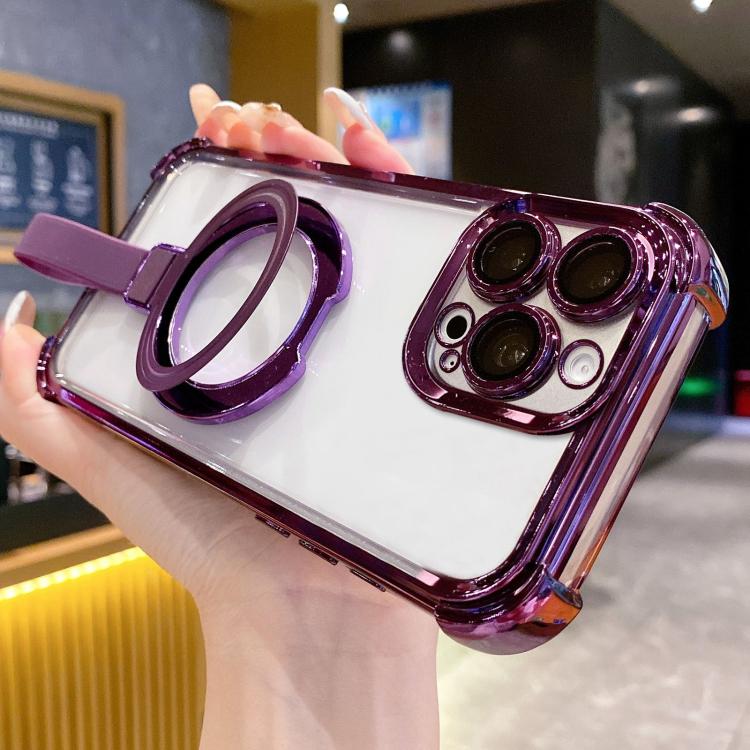 For iPhone 16 Pro Crystal Shield Ring Holde TPU + Acrylic Magnetic Phone Case