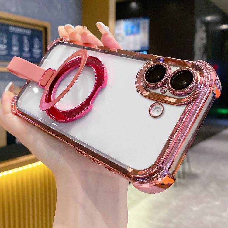 For iPhone 16 Plus Crystal Shield Ring Holde TPU + Acrylic Magnetic Phone Case
