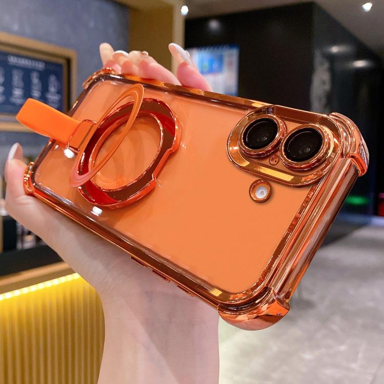 For iPhone 16 Plus Crystal Shield Ring Holde TPU + Acrylic Magnetic Phone Case
