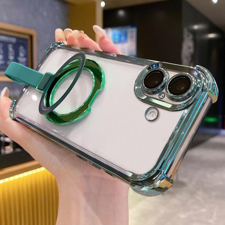 For iPhone 16 Crystal Shield Ring Holde TPU + Acrylic Magnetic Phone Case