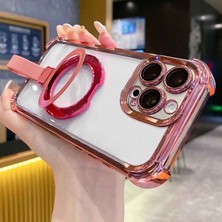 For iPhone 15 Pro Max Crystal Shield Ring Holde TPU + Acrylic Magnetic Phone Case
