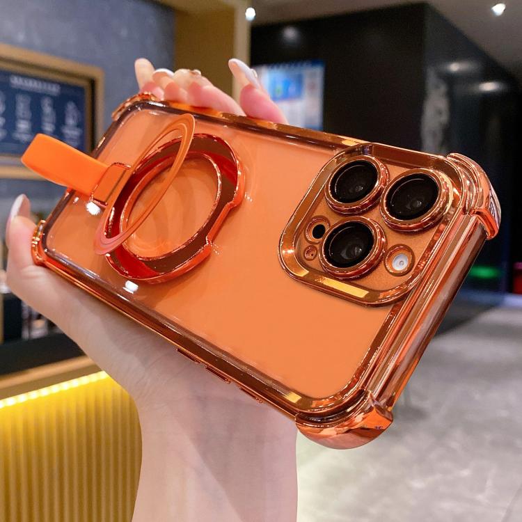 For iPhone 15 Pro Max Crystal Shield Ring Holde TPU + Acrylic Magnetic Phone Case