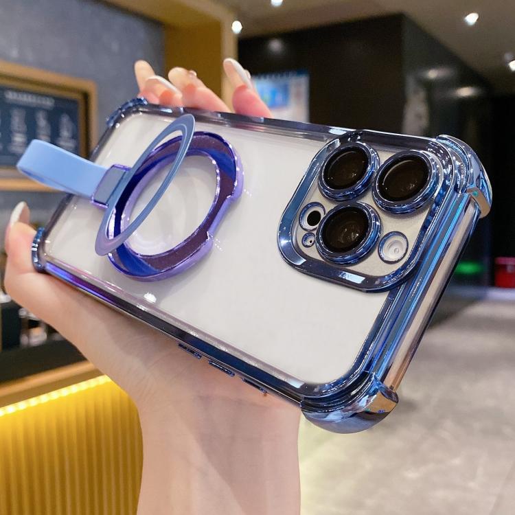 For iPhone 15 Pro Crystal Shield Ring Holde TPU + Acrylic Magnetic Phone Case