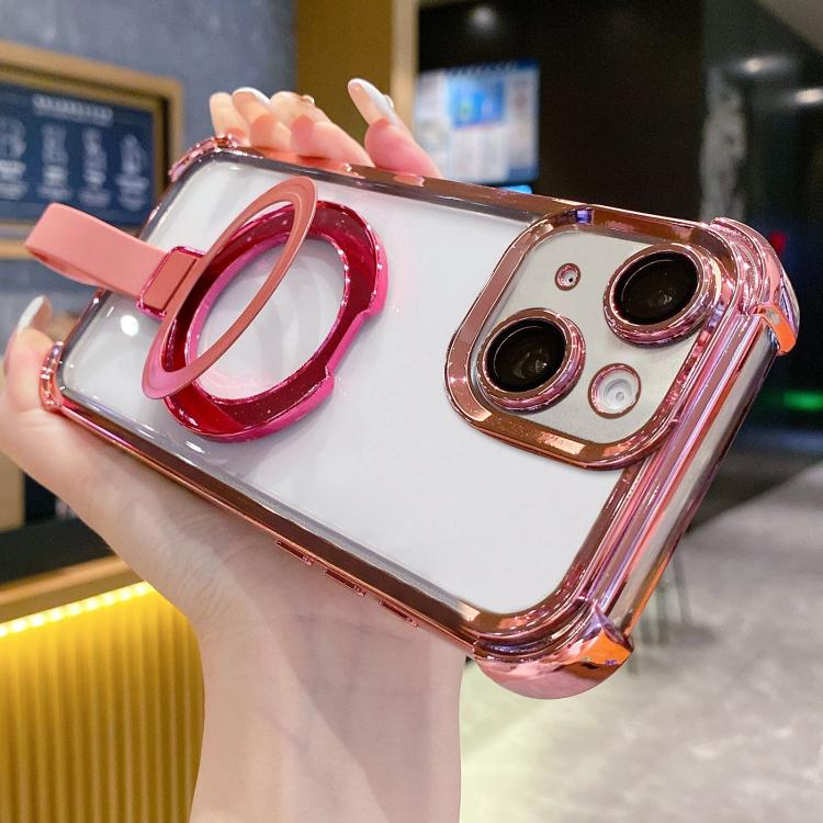 For iPhone 15 Crystal Shield Ring Holde TPU + Acrylic Magnetic Phone Case