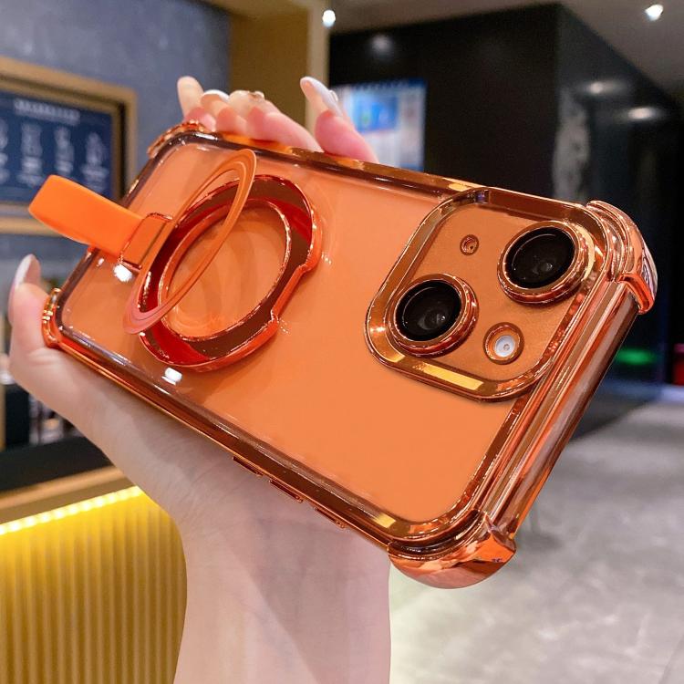 For iPhone 15 Crystal Shield Ring Holde TPU + Acrylic Magnetic Phone Case