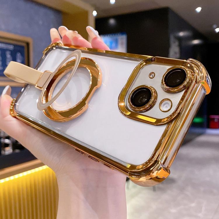For iPhone 14 Plus Crystal Shield Ring Holde TPU + Acrylic Magnetic Phone Case