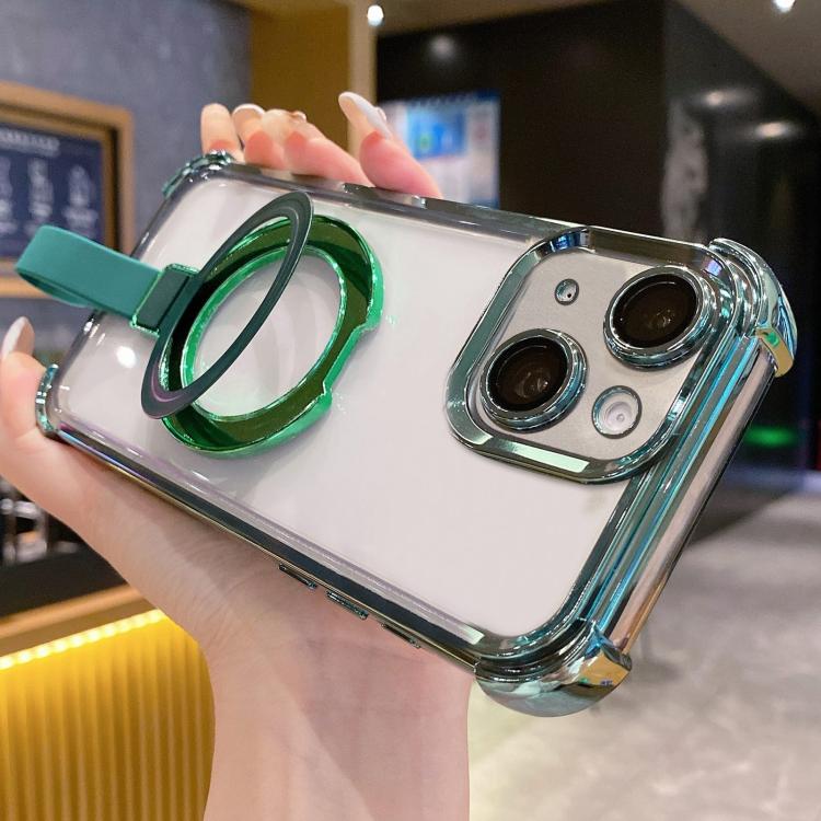 For iPhone 14 Plus Crystal Shield Ring Holde TPU + Acrylic Magnetic Phone Case