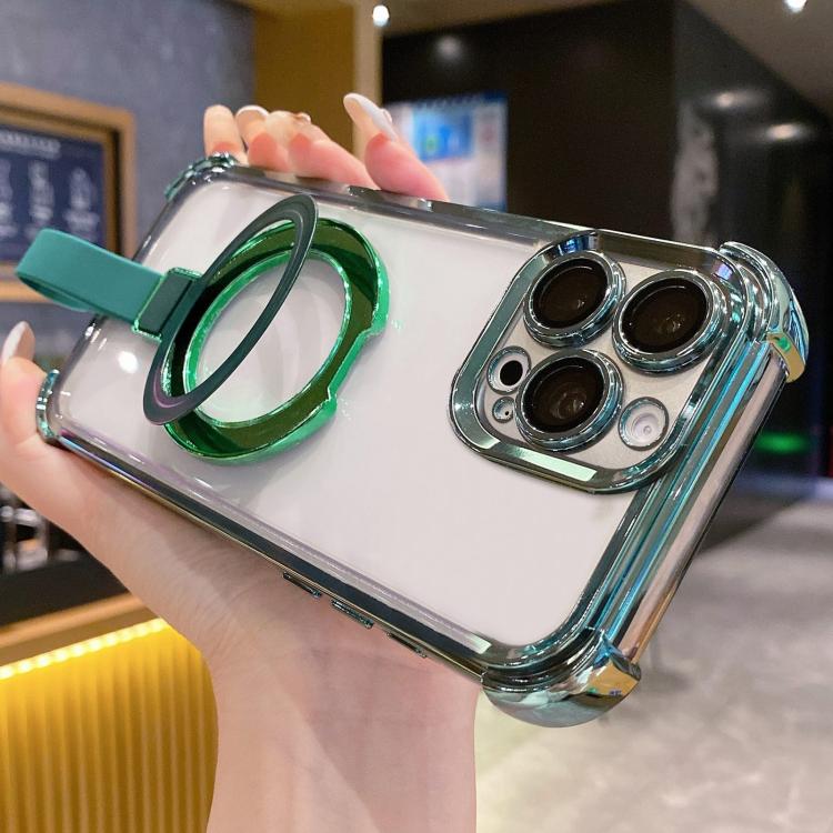 For iPhone 13 Pro Crystal Shield Ring Holde TPU + Acrylic Magnetic Phone Case