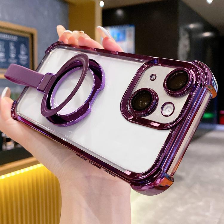 For iPhone 13 Crystal Shield Ring Holde TPU + Acrylic Magnetic Phone Case