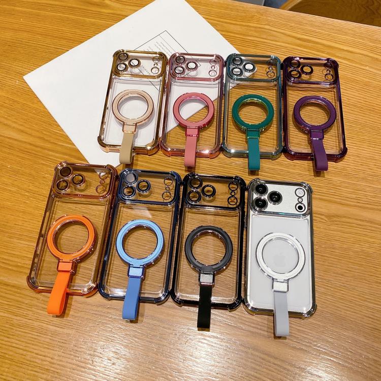 For iPhone 14 Pro Max Crystal Shield Ring Holde TPU + Acrylic Magnetic Phone Case
