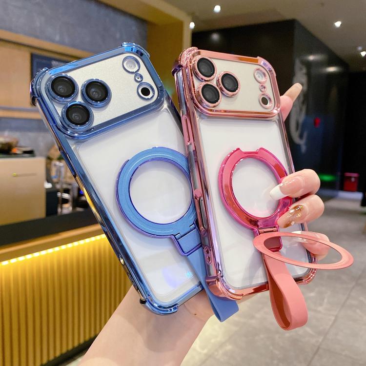For iPhone 14 Pro Max Crystal Shield Ring Holde TPU + Acrylic Magnetic Phone Case
