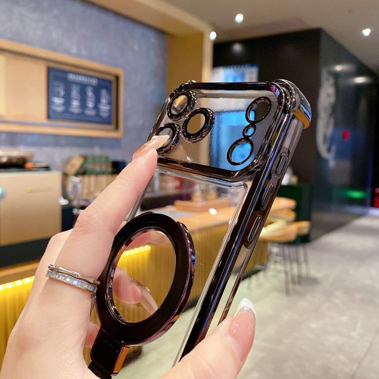 For iPhone 16 Pro Crystal Shield Ring Holde TPU + Acrylic Magnetic Phone Case