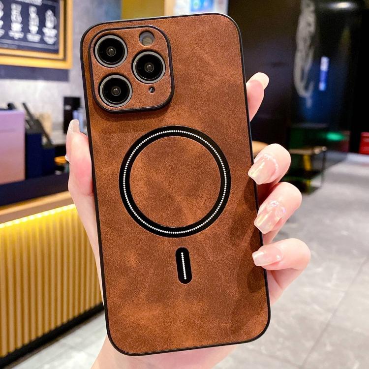 For iPhone 11 Pro Max Lambskin Faux Leather Magnetic Phone Case