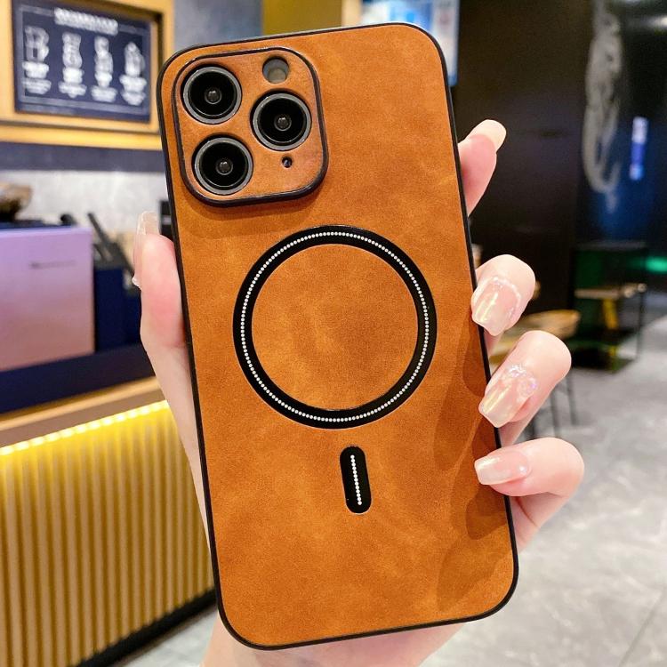 For iPhone 11 Pro Max Lambskin Faux Leather Magnetic Phone Case