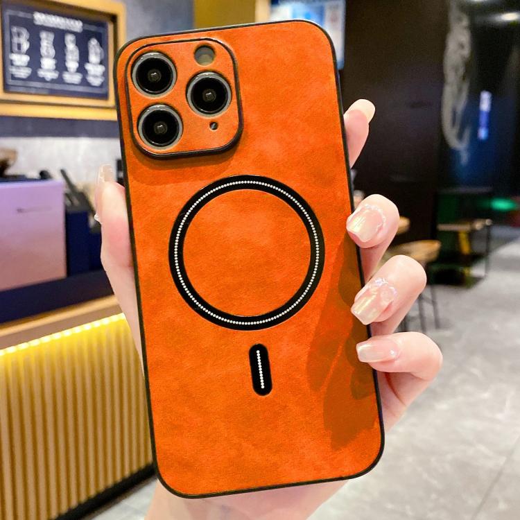 For iPhone 11 Pro Max Lambskin Faux Leather Magnetic Phone Case