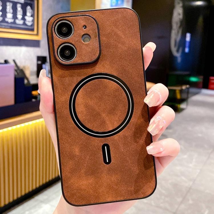 For iPhone 12 Lambskin Faux Leather Magnetic Phone Case