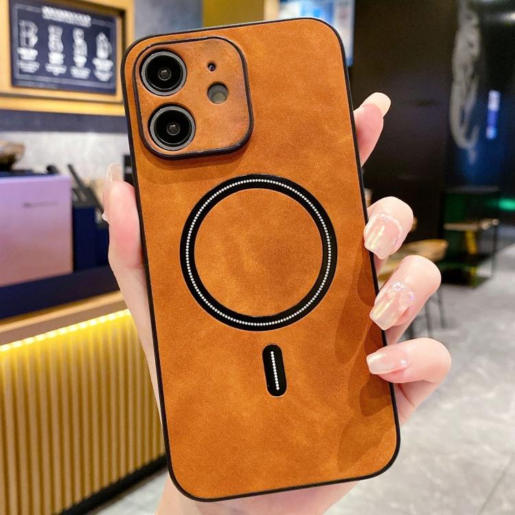 For iPhone 12 Lambskin Faux Leather Magnetic Phone Case