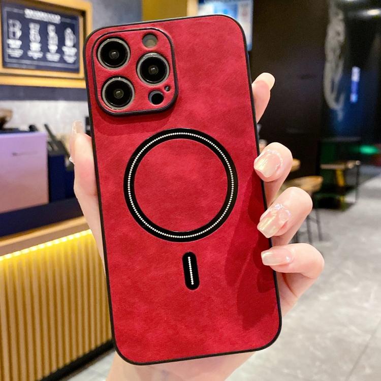 For iPhone 13 Pro Lambskin Faux Leather Magnetic Phone Case