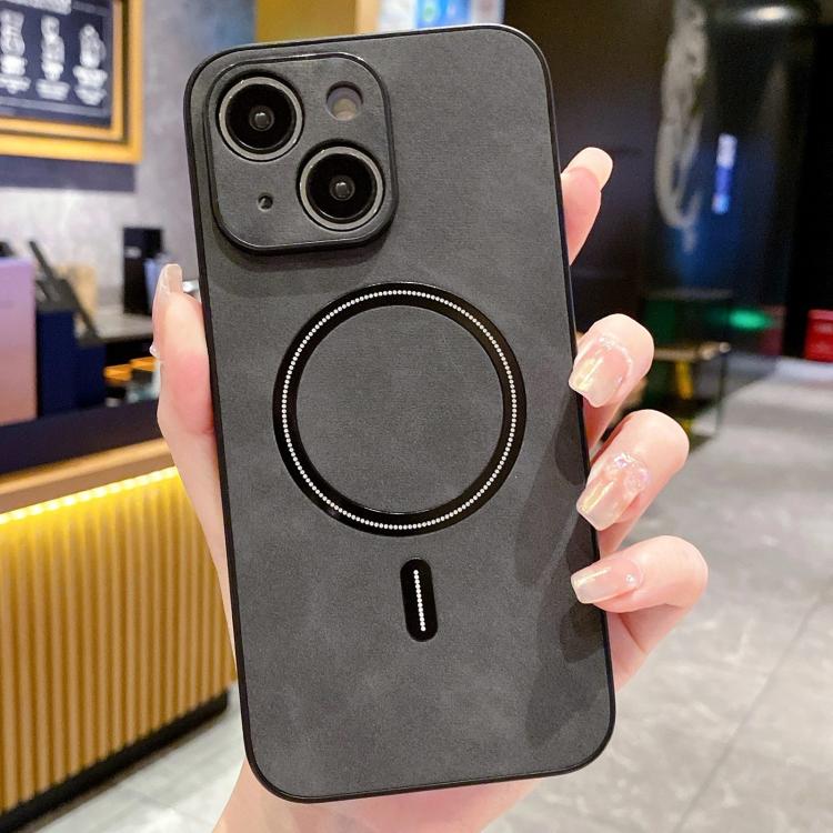 For iPhone 15 Lambskin Faux Leather Magnetic Phone Case