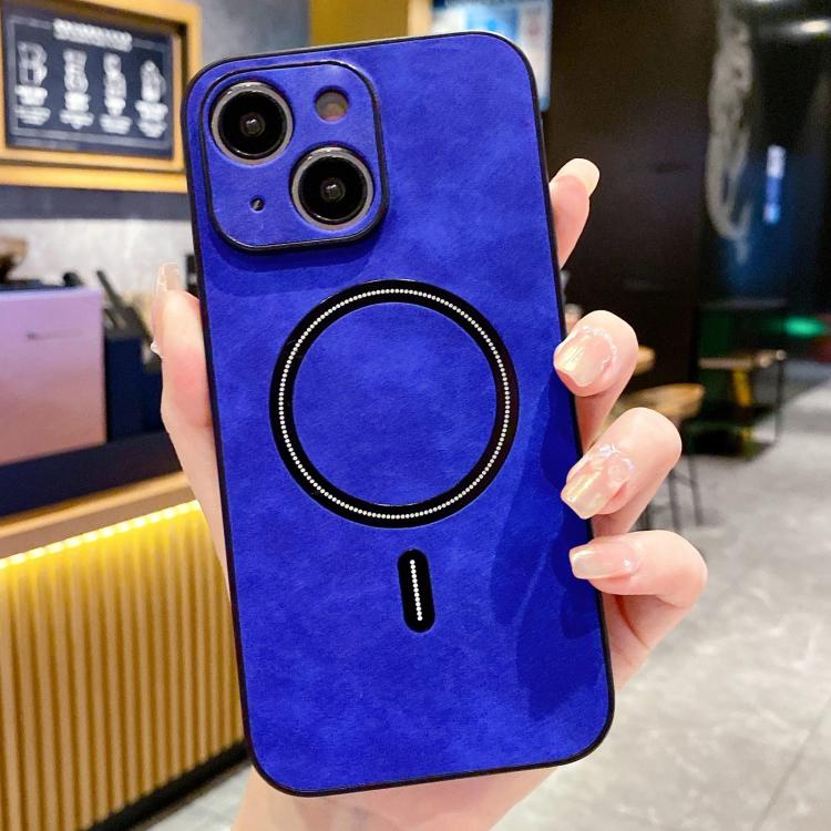 For iPhone 15 Lambskin Faux Leather Magnetic Phone Case