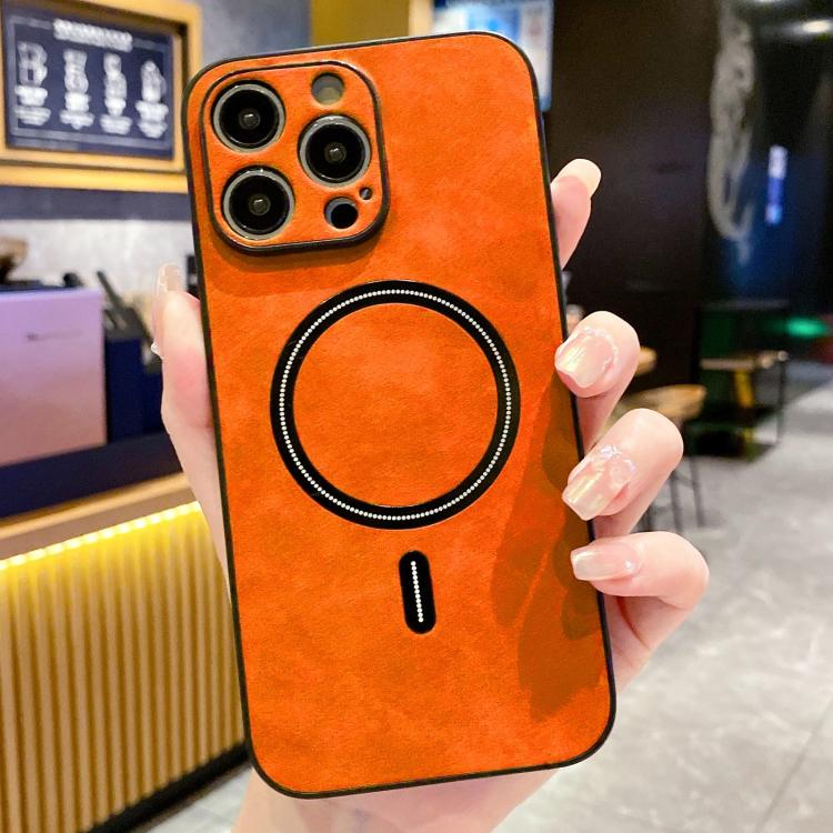 For iPhone 15 Pro Max Lambskin Faux Leather Magnetic Phone Case