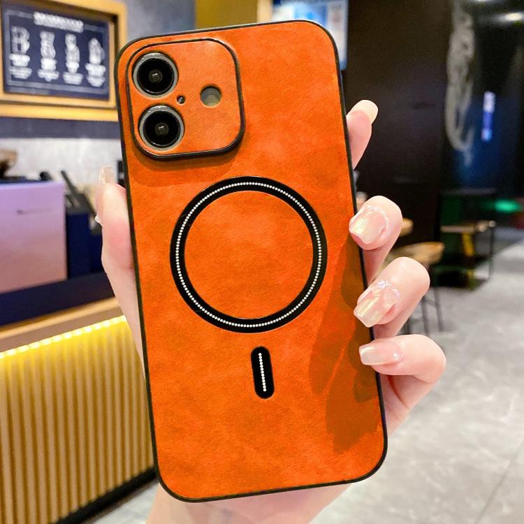 For iPhone 16 Lambskin Faux Leather Magnetic Phone Case