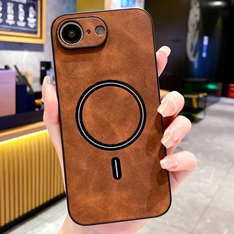 For iPhone 17e / 16e Lambskin Faux Leather Magnetic Phone Case