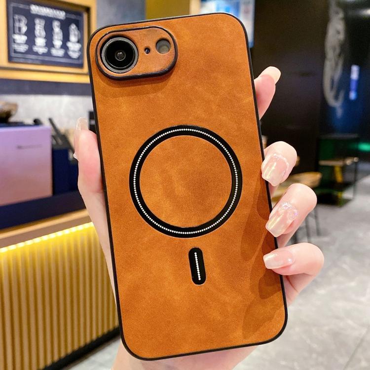 For iPhone 17e / 16e Lambskin Faux Leather Magnetic Phone Case