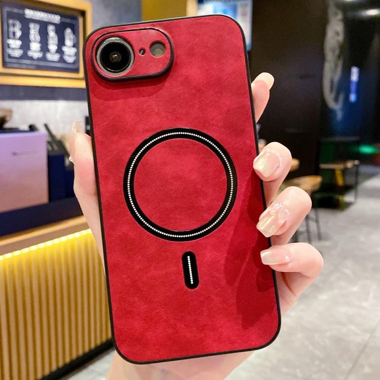For iPhone 17e / 16e Lambskin Faux Leather Magnetic Phone Case