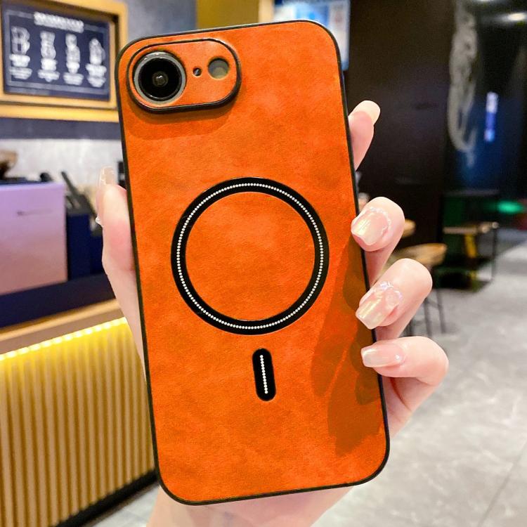 For iPhone 17e / 16e Lambskin Faux Leather Magnetic Phone Case