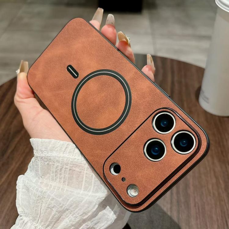 For iPhone 17 Pro Lambskin Faux Leather Magnetic Phone Case