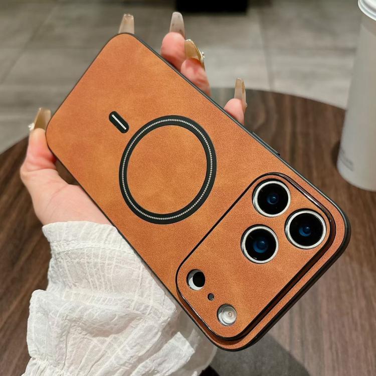 For iPhone 17 Pro Lambskin Faux Leather Magnetic Phone Case