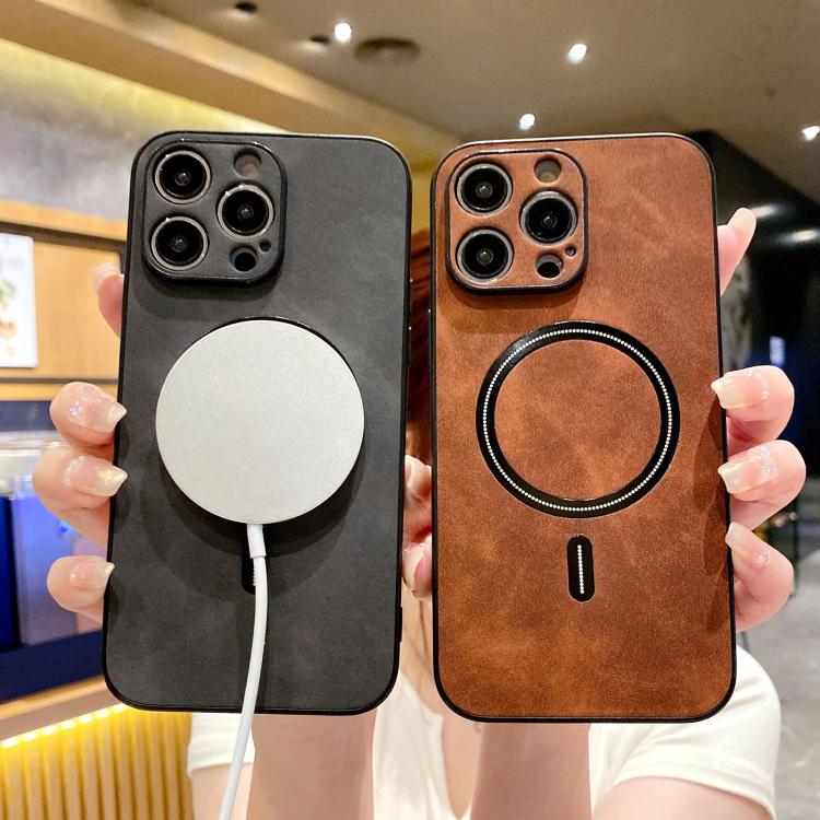For iPhone 12 Lambskin Faux Leather Magnetic Phone Case