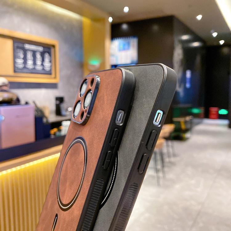 For iPhone 12 Lambskin Faux Leather Magnetic Phone Case