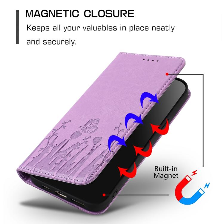 For Tecno Spark 30 Pro Tulips Butterfly Pattern Magnetic Vegan Leather Phone Case