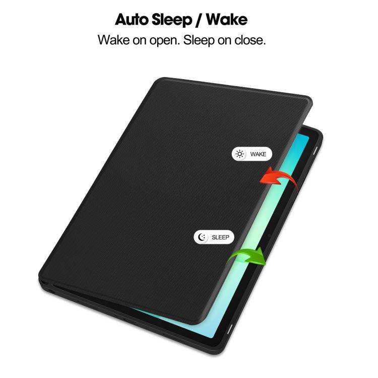 For Samsung Galaxy Tab A11+ Twill Fabric Vegan Leather Smart Tablet Case with Pen Tray & Holder
