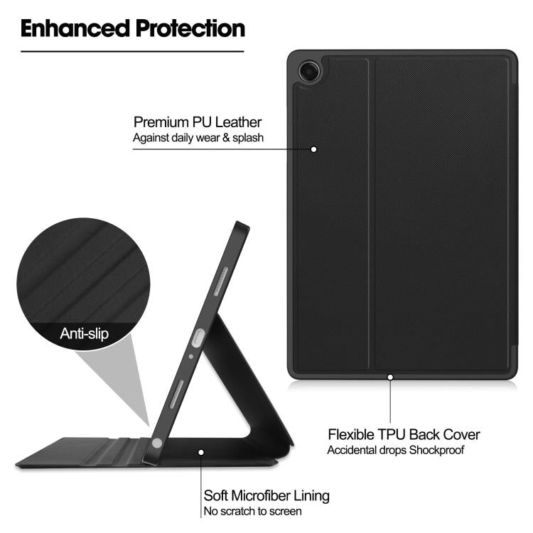 For Samsung Galaxy Tab A11+ Twill Fabric Vegan Leather Smart Tablet Case with Pen Tray & Holder