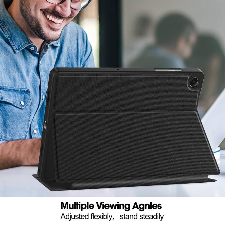 For Samsung Galaxy Tab A11+ Twill Fabric Vegan Leather Smart Tablet Case with Pen Tray & Holder