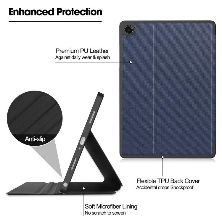 For Samsung Galaxy Tab A11+ Twill Fabric Vegan Leather Smart Tablet Case with Pen Tray & Holder