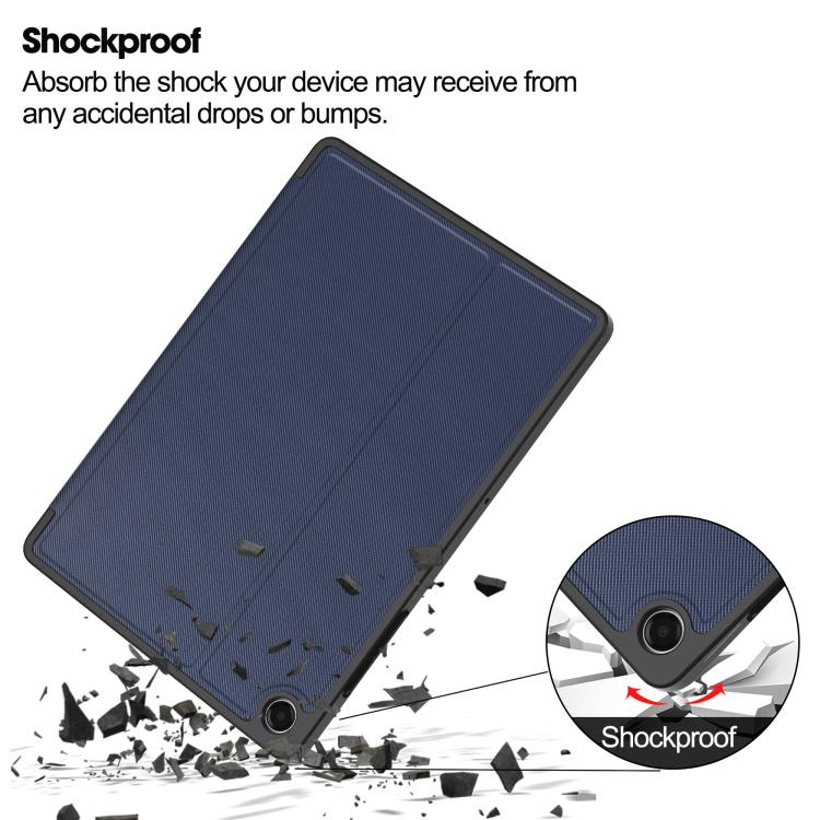 For Samsung Galaxy Tab A11+ Twill Fabric Vegan Leather Smart Tablet Case with Pen Tray & Holder