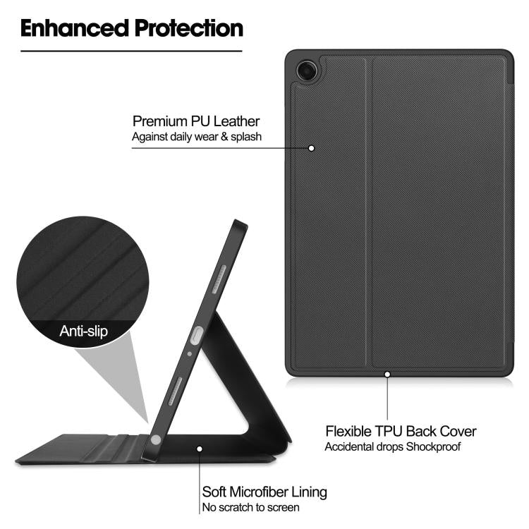 For Samsung Galaxy Tab A11+ Twill Fabric Vegan Leather Smart Tablet Case with Pen Tray & Holder
