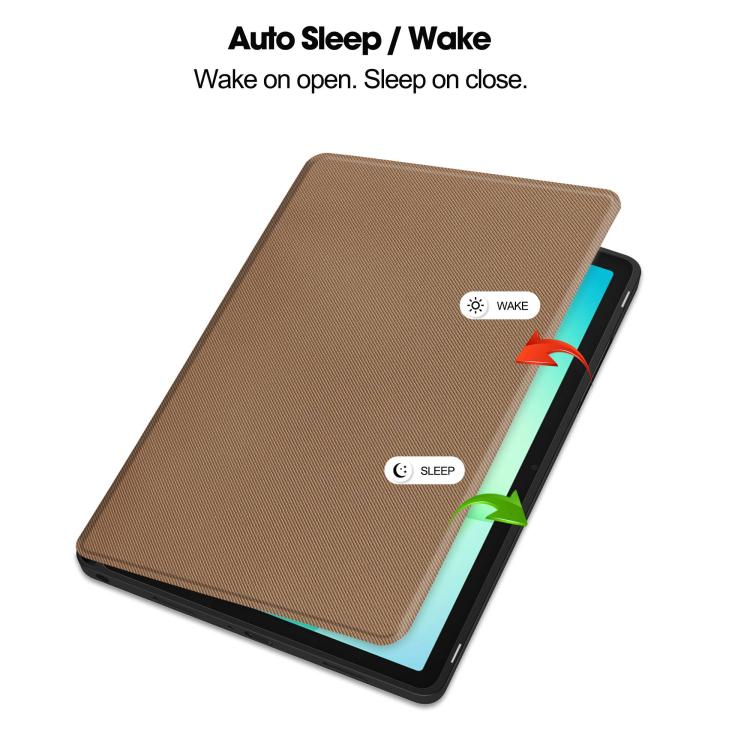 For Samsung Galaxy Tab A11+ Twill Fabric Vegan Leather Smart Tablet Case with Pen Tray & Holder