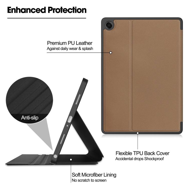 For Samsung Galaxy Tab A11+ Twill Fabric Vegan Leather Smart Tablet Case with Pen Tray & Holder